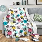 Dragonflies Ginkgo Leaves Pattern Premium Blanket