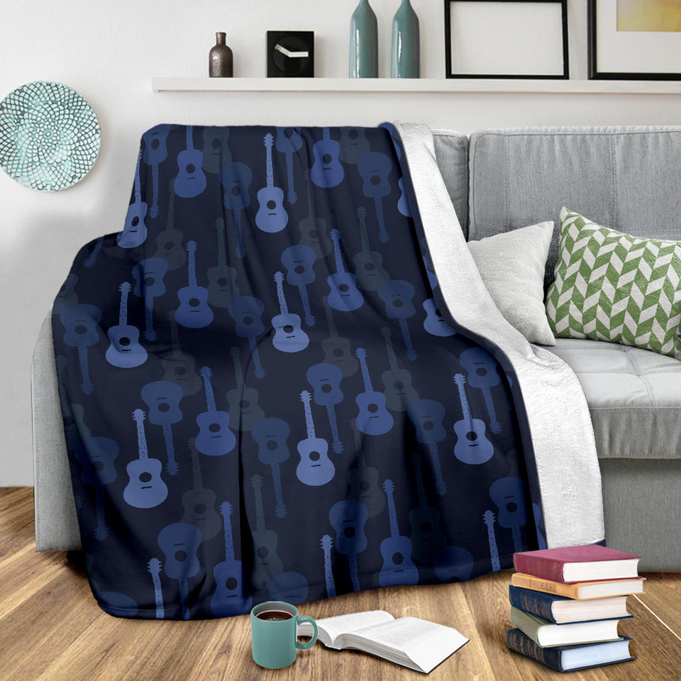 Blue Theme Guitar Pattern Premium Blanket