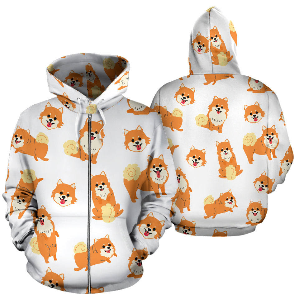 Brown Pomeranian Pattern Zip Up Hoodie