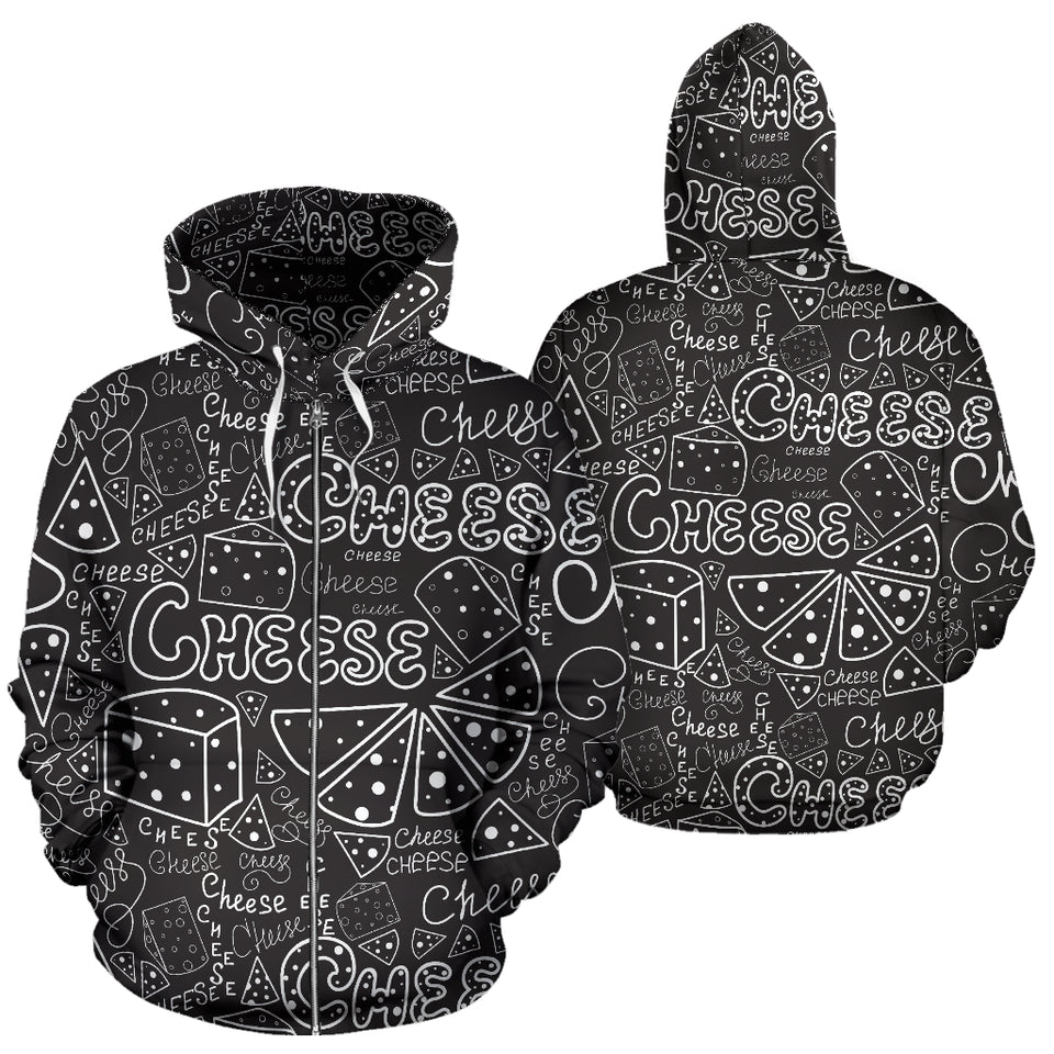 Handwritten Cheese Pattern Zip Up Hoodie