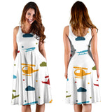 Colorful Helicopter Pattern Sleeveless Midi Dress