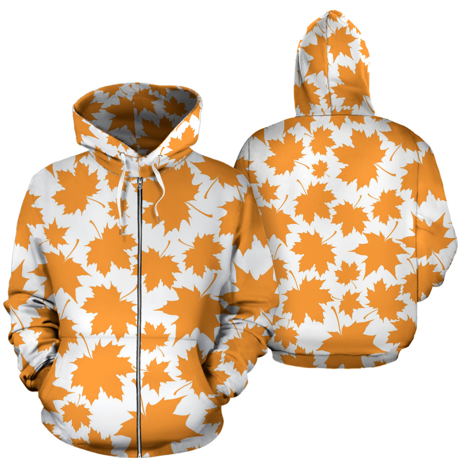 Orange Maple Leaf Pattern Zip Up Hoodie