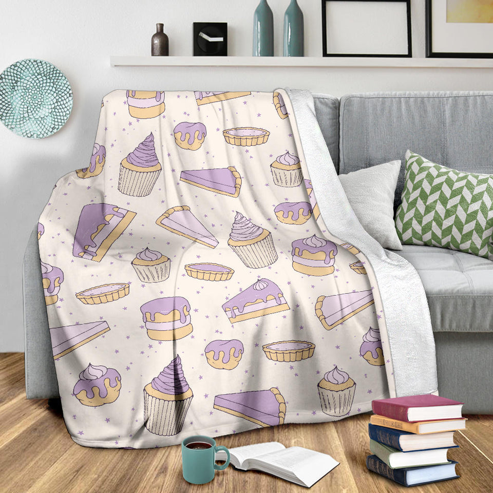 Cakes Pies Tarts Muffins And Eclairs Purple Blueberry Topping Pattern Premium Blanket
