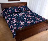 Pink sakura cherry blossom blue background Quilt Bed Set