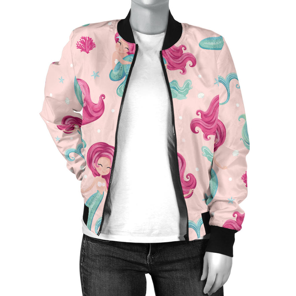Cute Little Mermaid Pattern Women'S Bomber Jacket