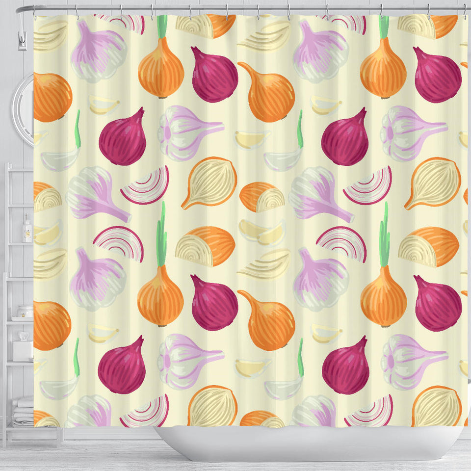 Onion Garlic White Red Pattern Shower Curtain Fulfilled In US