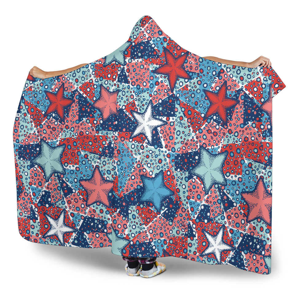 Hand Drawn Colorful Starfish Hooded Blanket