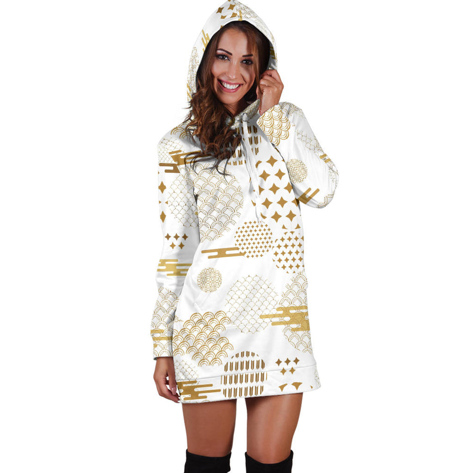 Beautiful Gold Japanese Pattern Women'S Hoodie Dress
