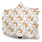 Cute Corgi Heart Star Bone Pattern Hooded Blanket