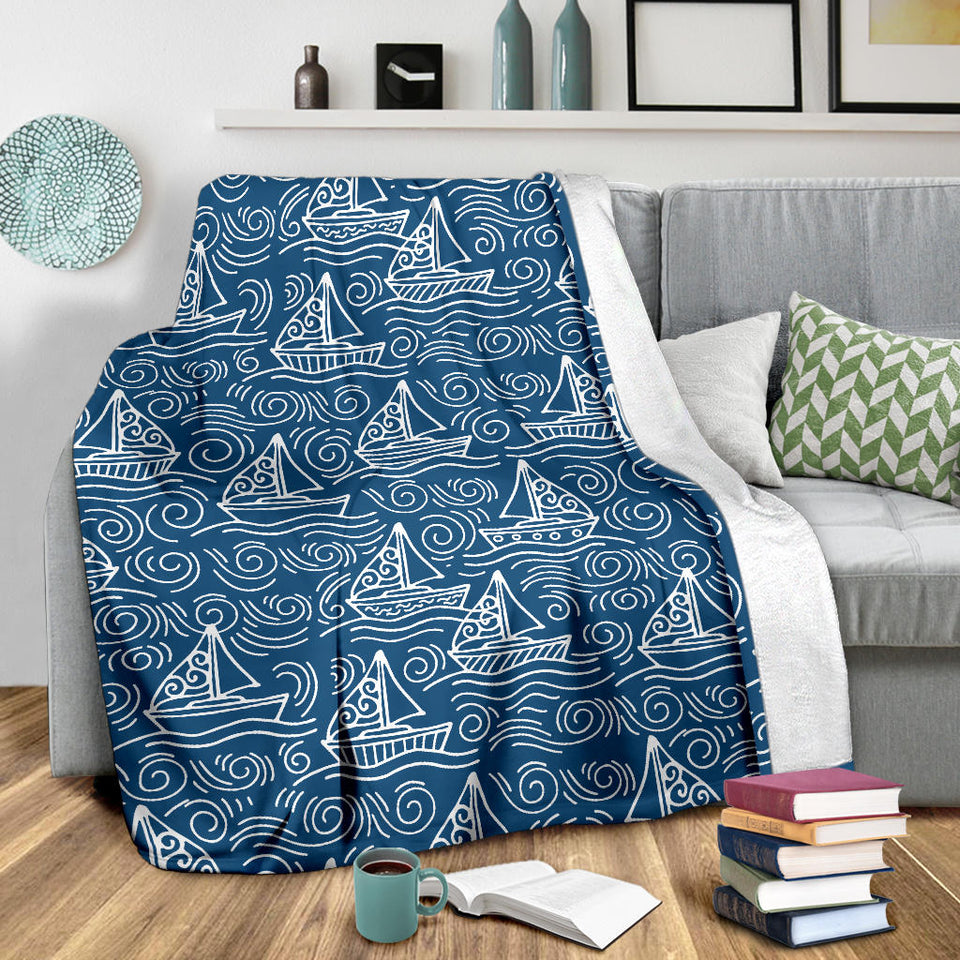 Hand Drawn Sailboat Pattern Premium Blanket
