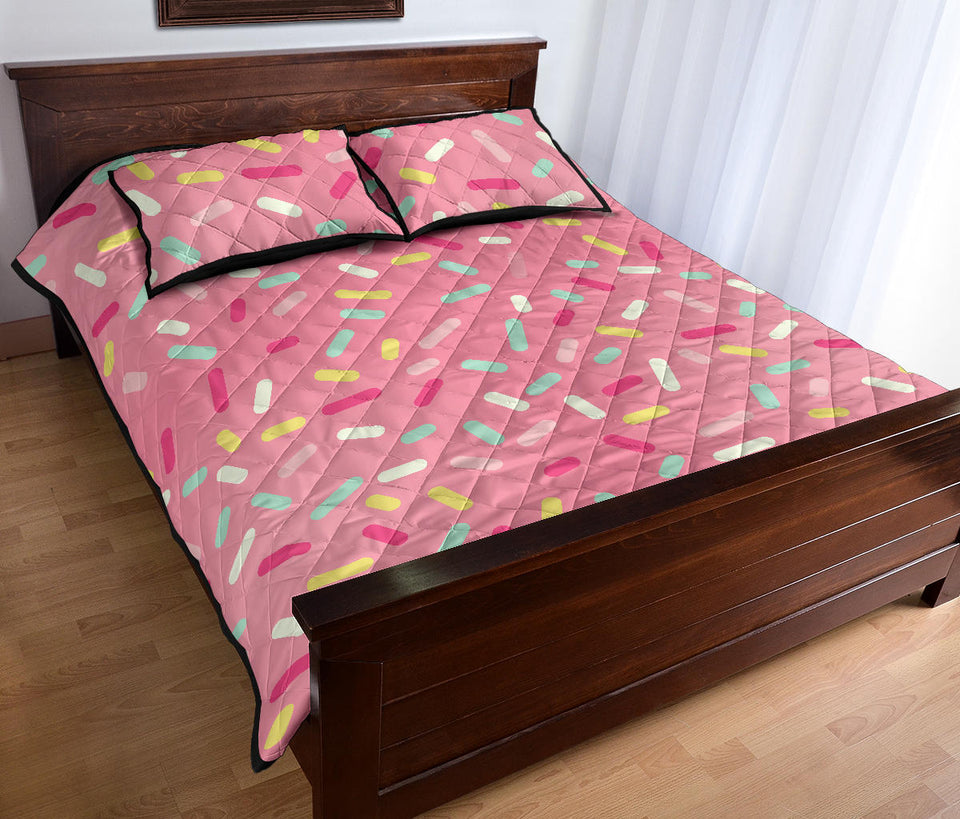 Pink donut glaze candy pattern Quilt Bed Set
