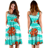Octopuses Sea Wave Background Sleeveless Midi Dress