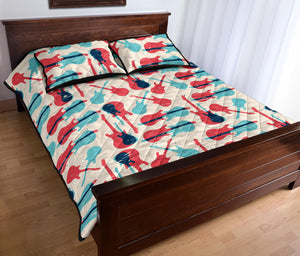 Red Blue guitar pattern Quilt Bed Set