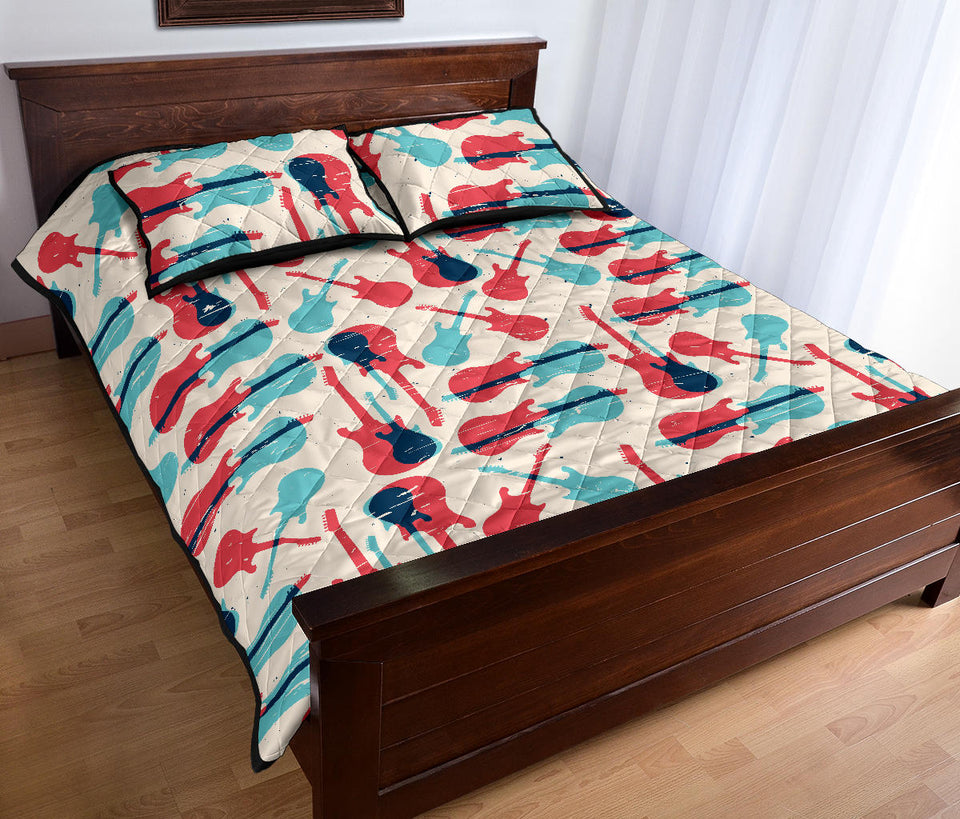 Red Blue guitar pattern Quilt Bed Set