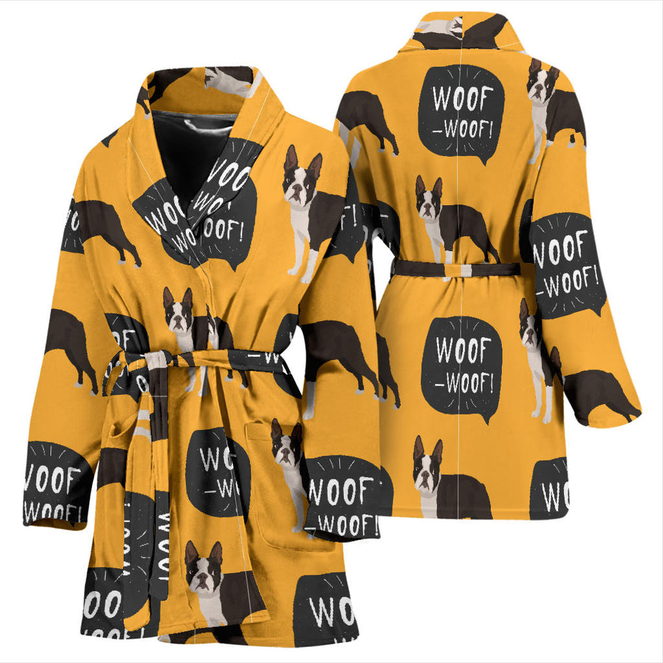 Boston Terrier Design Pattern Women'S Bathrobe