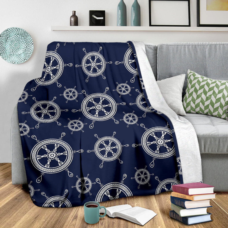 Nautical Steering Wheel Design Pattern Premium Blanket