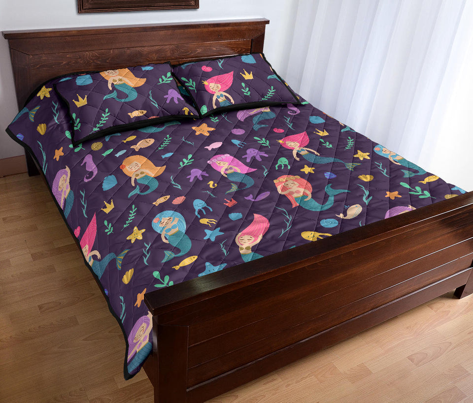 beautiful mermaid Fish jellyfish algae other marine world Quilt Bed Set