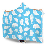 Cute White Sea Lion Seals Pattern Hooded Blanket