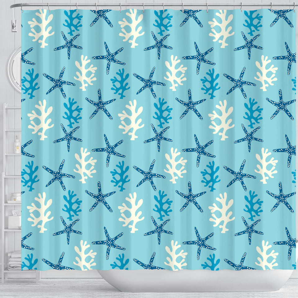 Blue Starfish Coral Reef Pattern Shower Curtain Fulfilled In US