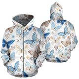 Blue Butterfly Pattern Zip Up Hoodie
