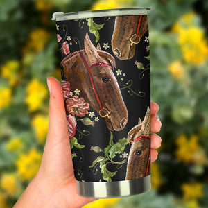 Horse Head Wild Roses Pattern Tumbler