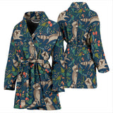 Raccoon Tropical Leaves Pattern Women'S Bathrobe