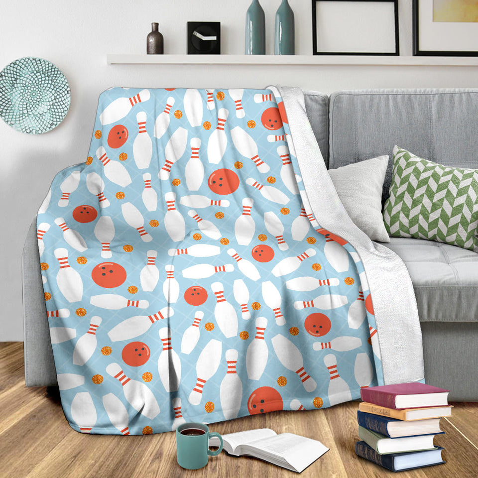 Bowling Ball Bowling Pins Blue Blackground Premium Blanket