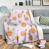 Cute Onions Smiling Faces Purple Background Premium Blanket