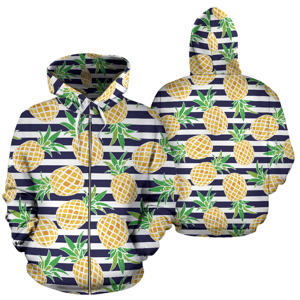Pineapples Pattern Striped Background Zip Up Hoodie