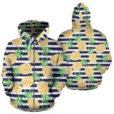 Pineapples Pattern Striped Background Zip Up Hoodie
