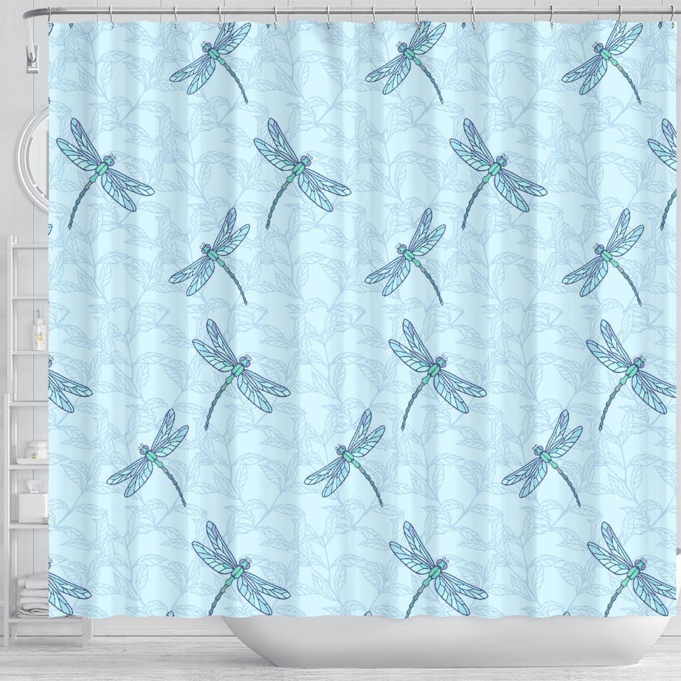 Dragonfly Pattern Blue Background Shower Curtain Fulfilled In US