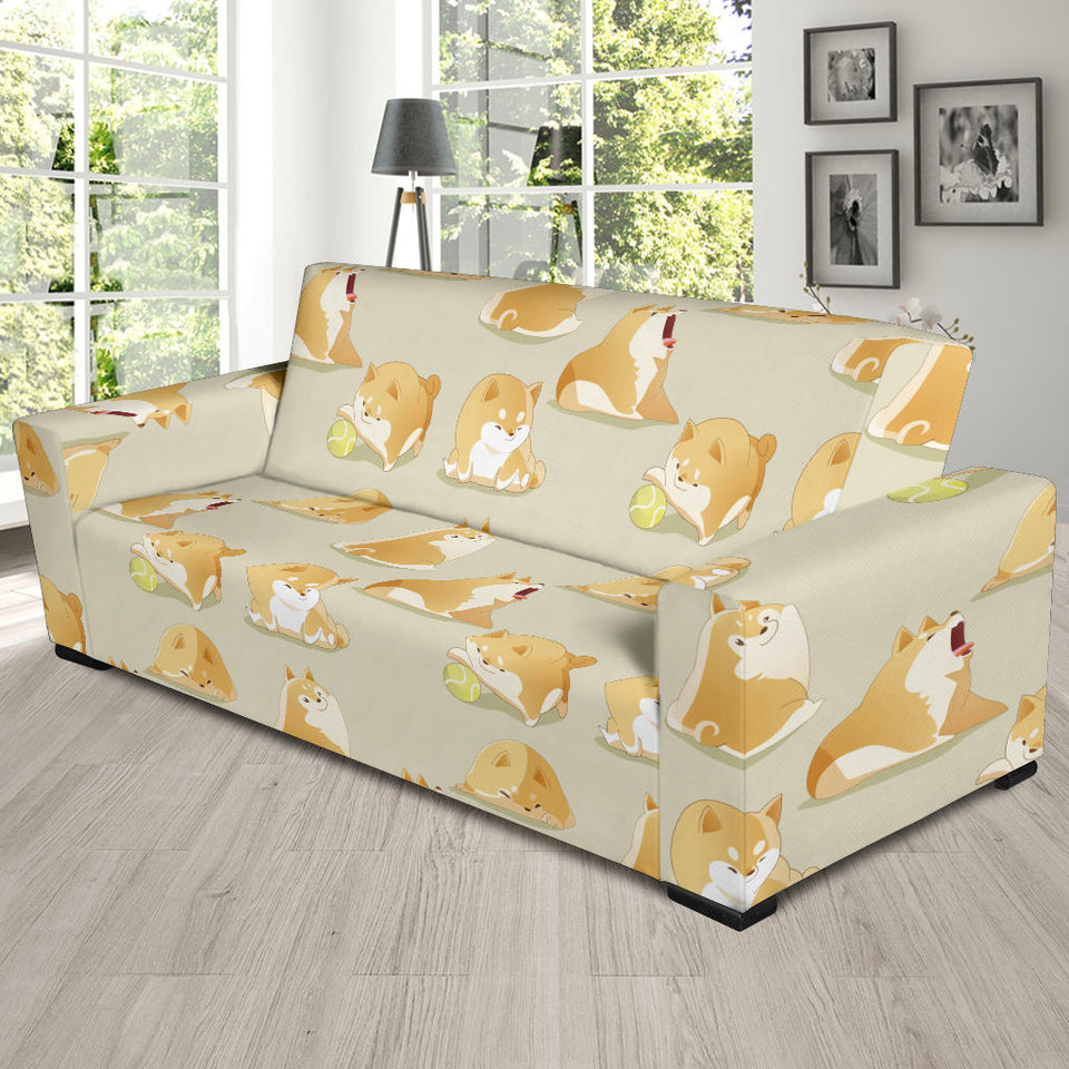 Cute Fat Shiba Inu Dog Pattern Sofa Slipcover