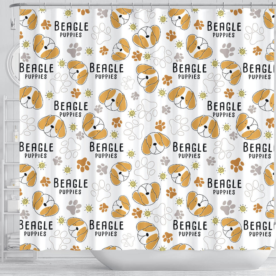 Cute Beagle Dog Pattern Background Shower Curtain Fulfilled In US