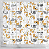 Cute Beagle Dog Pattern Background Shower Curtain Fulfilled In US