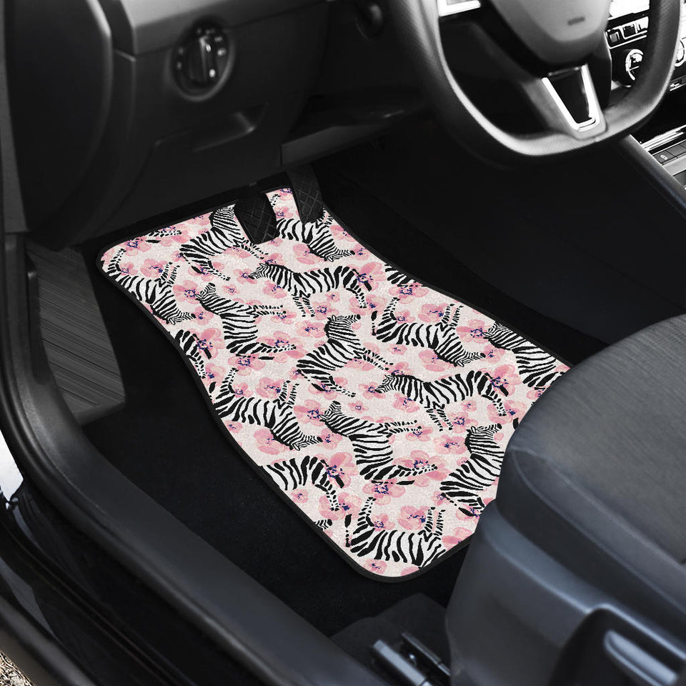 Zebra Pink Flower Background Front Car Mats