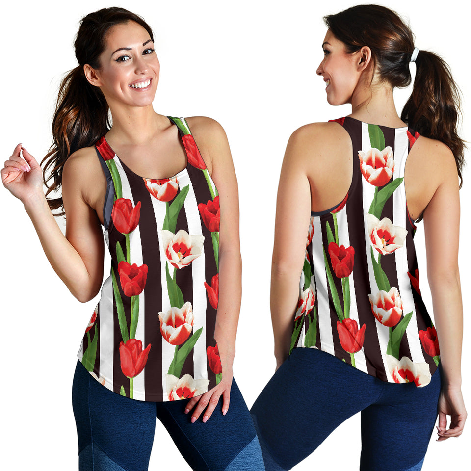 red and white tulips pattern Women Racerback Tank Top
