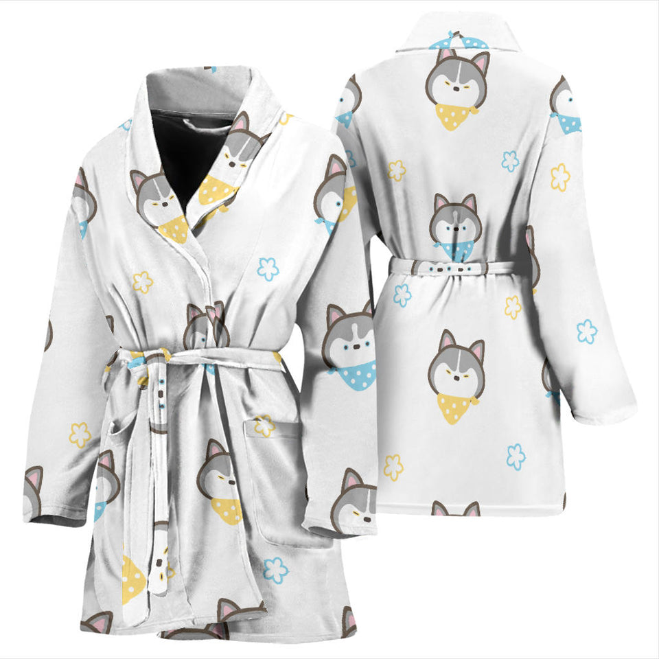 Cute Siberian Husky Pattern Women'S Bathrobe