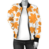 Orange Maple Leaf Pattern Women'S Bomber Jacket