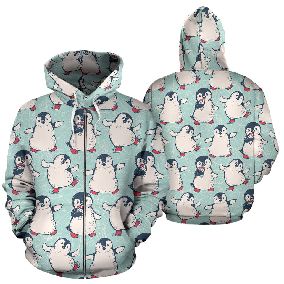 Cute Penguin Pattern Zip Up Hoodie