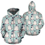 Cute Penguin Pattern Zip Up Hoodie