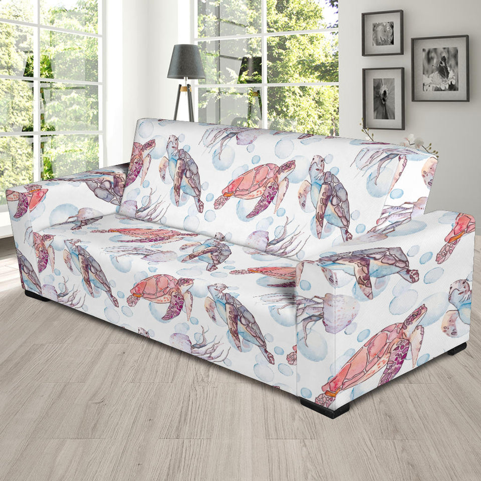 Watercolor Sea Turtle Jellyfish Pattern Sofa Slipcover