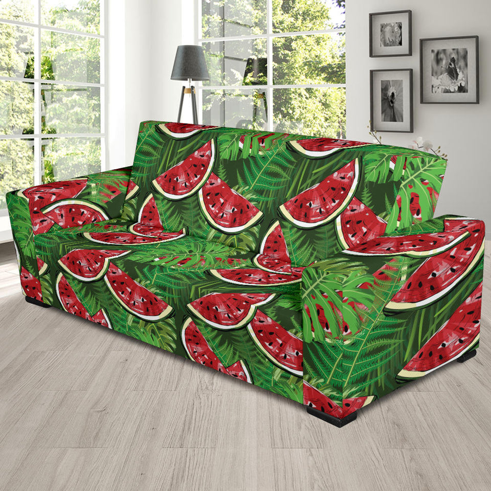 Watermelons Tropical Palm Leaves Pattern Background Sofa Slipcover