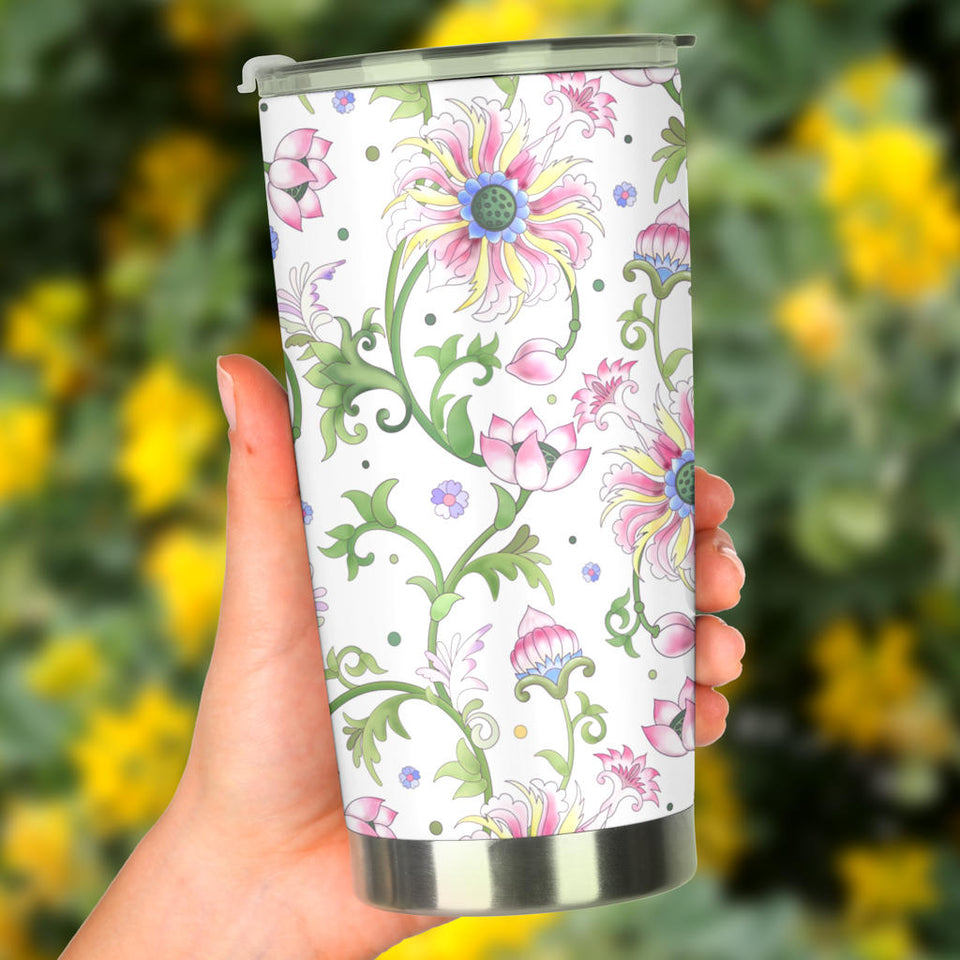 Beautiful Pink Lotus Waterlily Leaves Pattern Tumbler