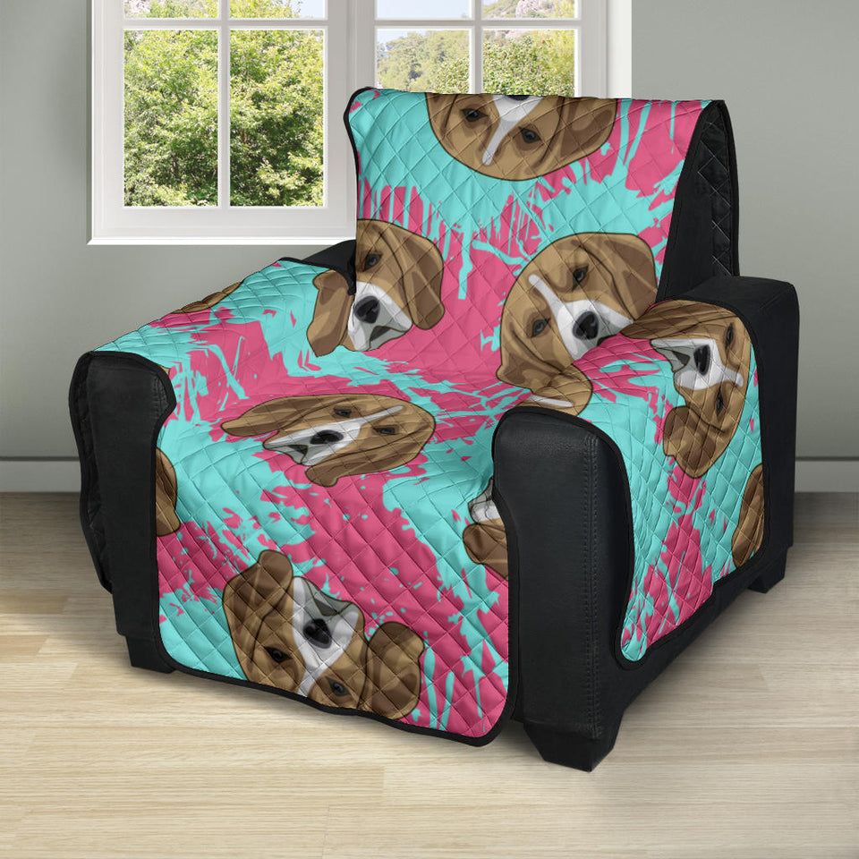Beagle muzzles turquoise paint splashes pink pattern Recliner Cover Protector