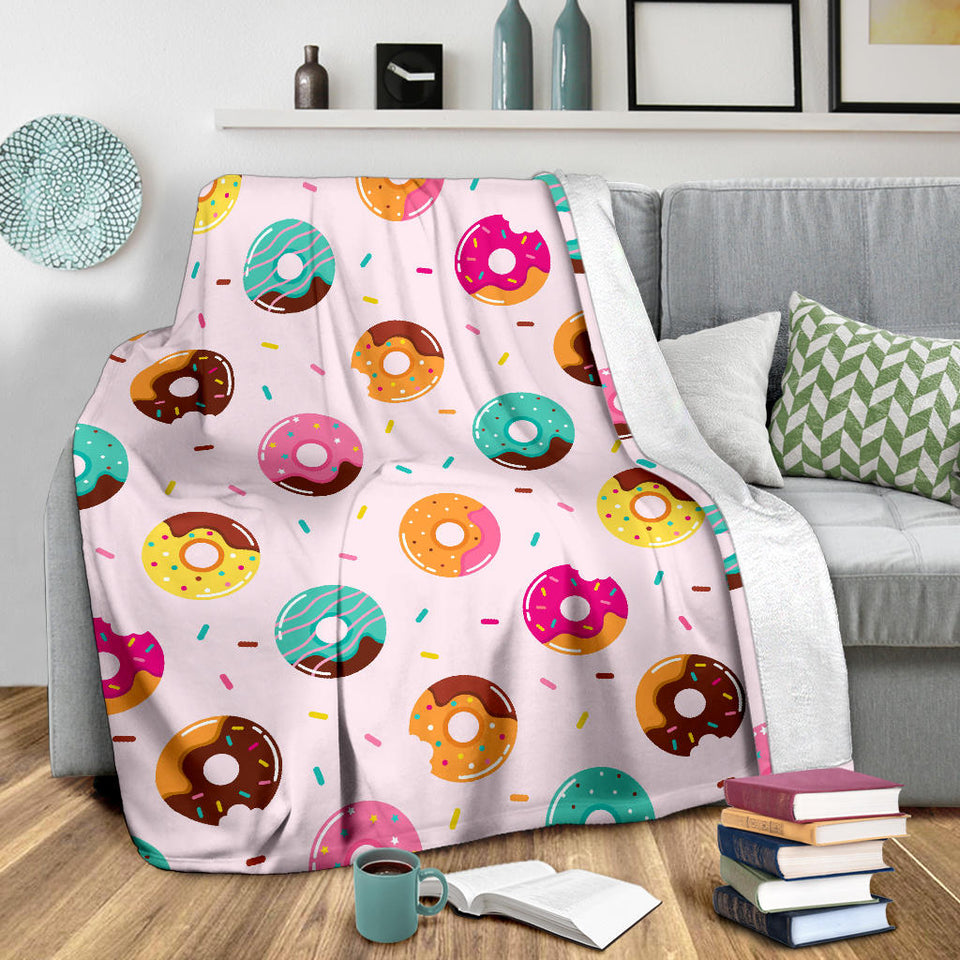 Donut Pattern Glaze Pink Background Premium Blanket