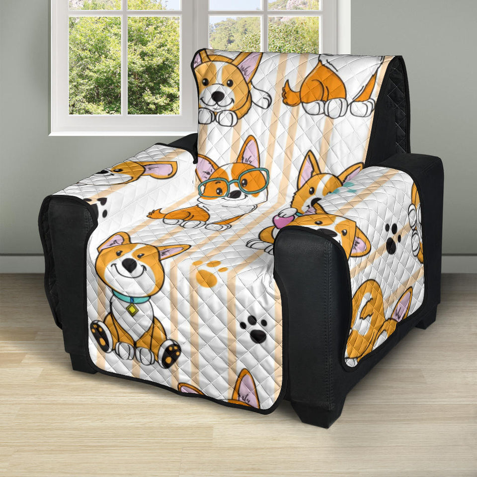 Cute dog corgi striped background pattern Recliner Cover Protector