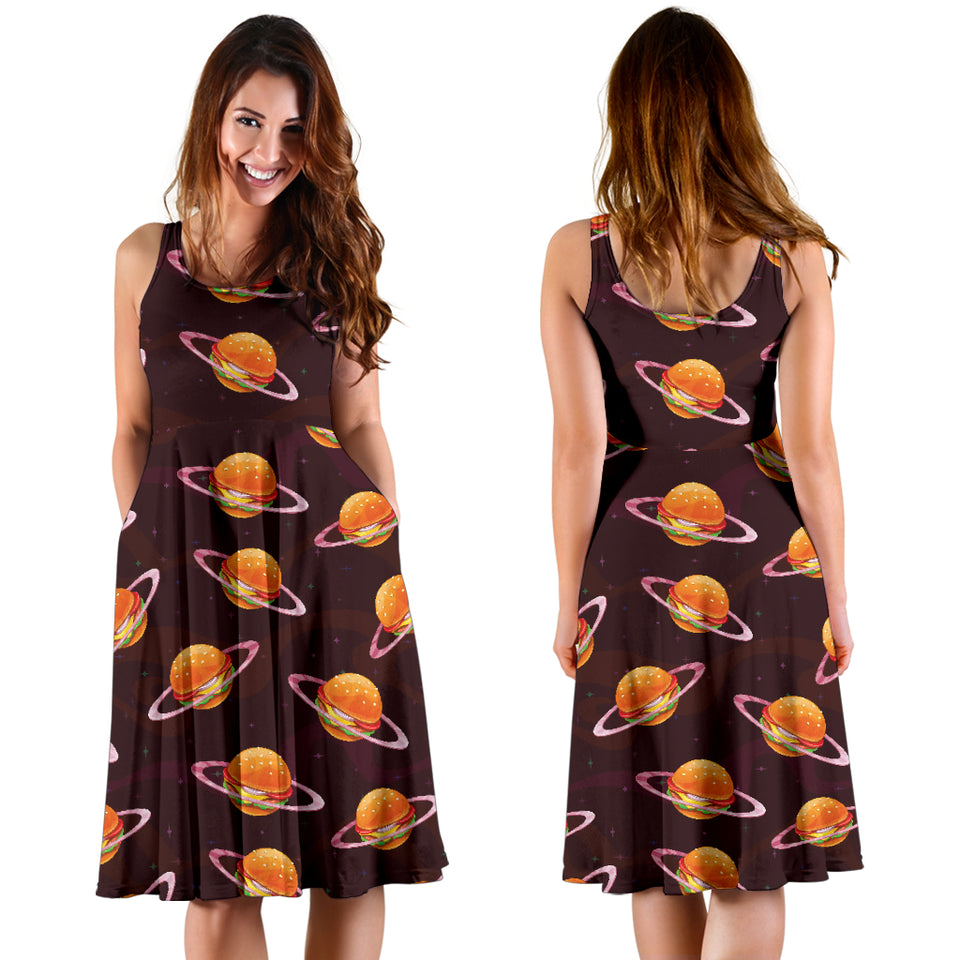 Hamburger Pattern Print Design 05 Sleeveless Midi Dress