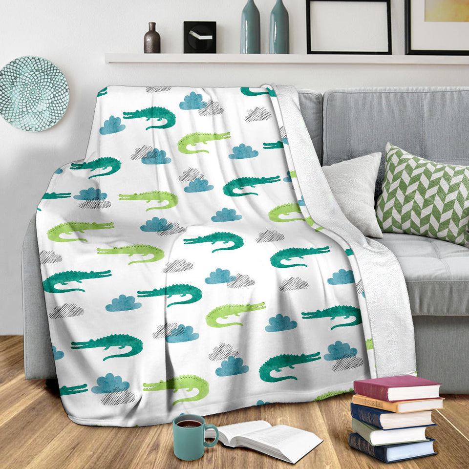 Watercolor Crocodile Pattern Premium Blanket