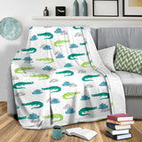 Watercolor Crocodile Pattern Premium Blanket