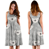 Cute Koala Leaves Pattern Sleeveless Midi Dress